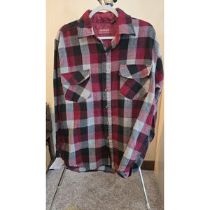 Allen Wickfield Shirt Mens Large Button Up Wool Blend Red Plaid Shacket Jacket